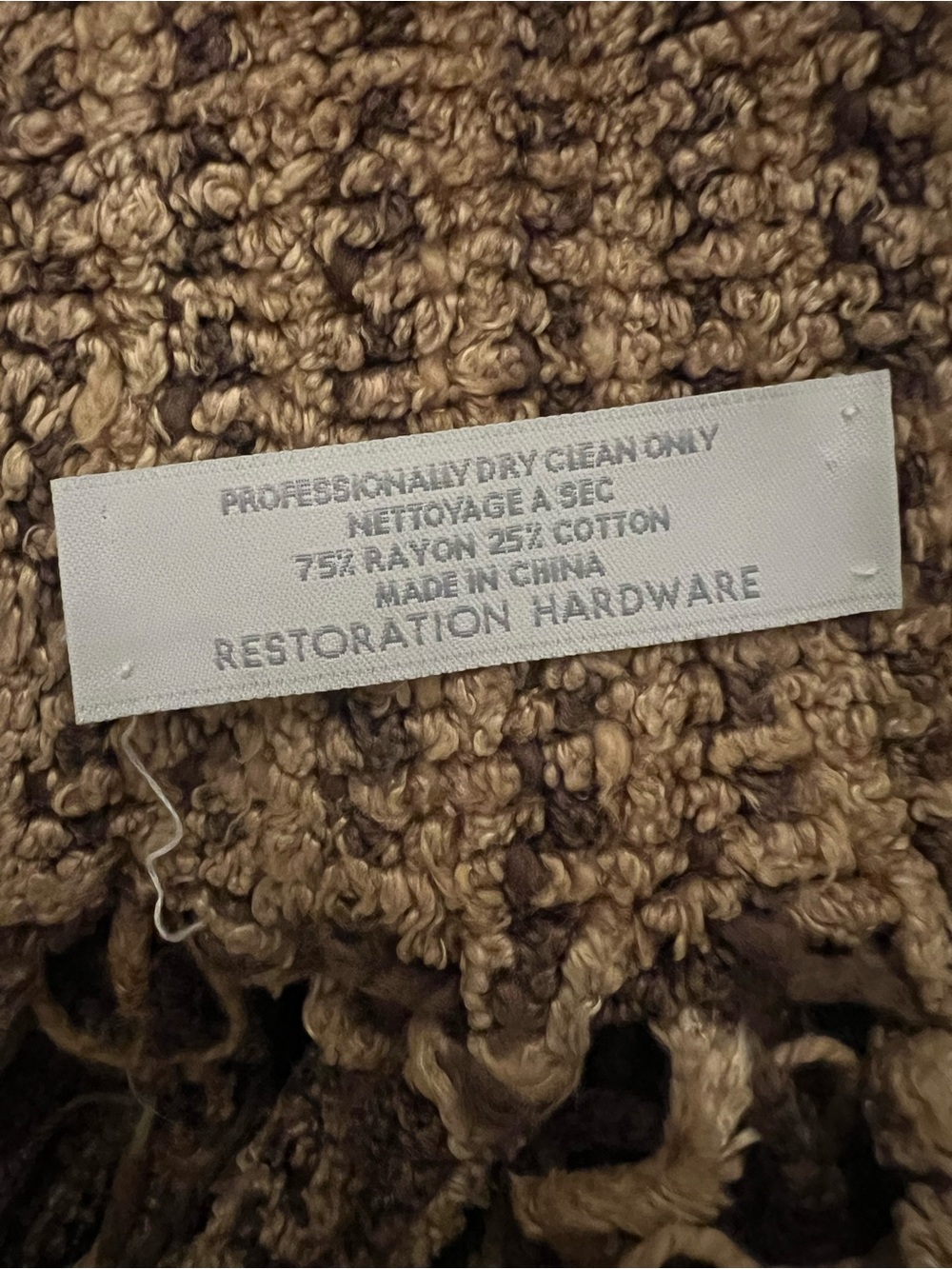Restoration Hardware 5lb Beige & Brown Chenille Woven Fringe Throw - Picture 9 of 9